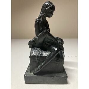Ballerina Sitting on Trunk Sculpture Resin 7” * Small Flaw Nancy Twyman